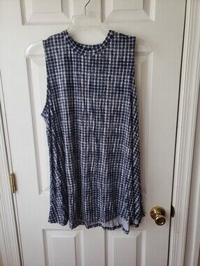 Lane Bryant Navy and White Plaid Tank Top